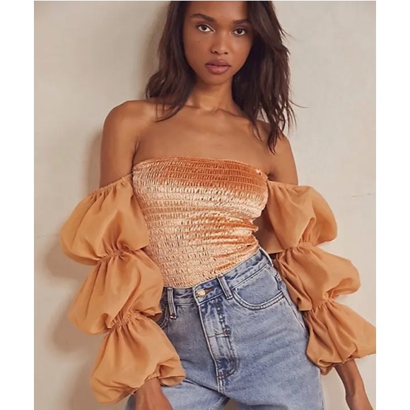 Free People New w/o Tags Girls Just Wanna Bodysuit in Gold, Size Large - Picture 1 of 4